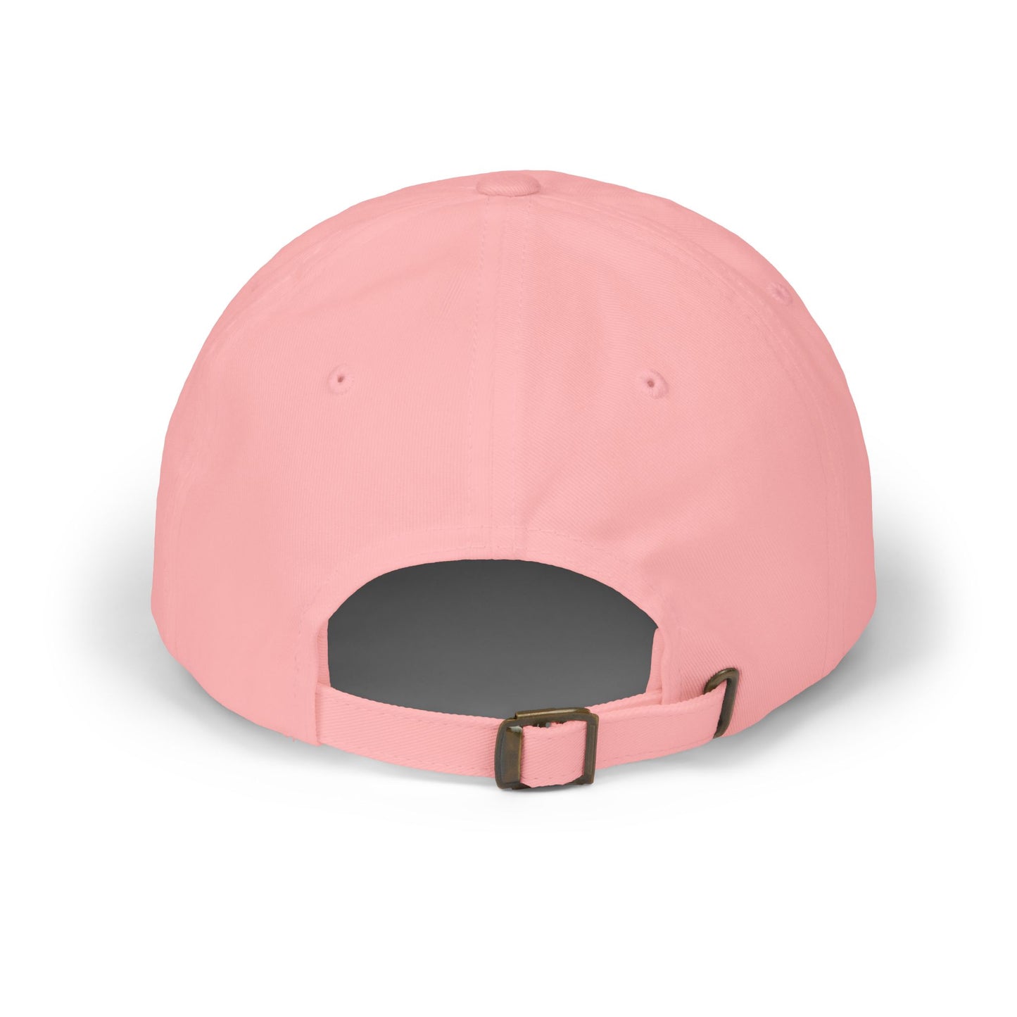 Back view of pink Après Rally Pickleball Cap featuring adjustable antique brass strap and grommet closure.